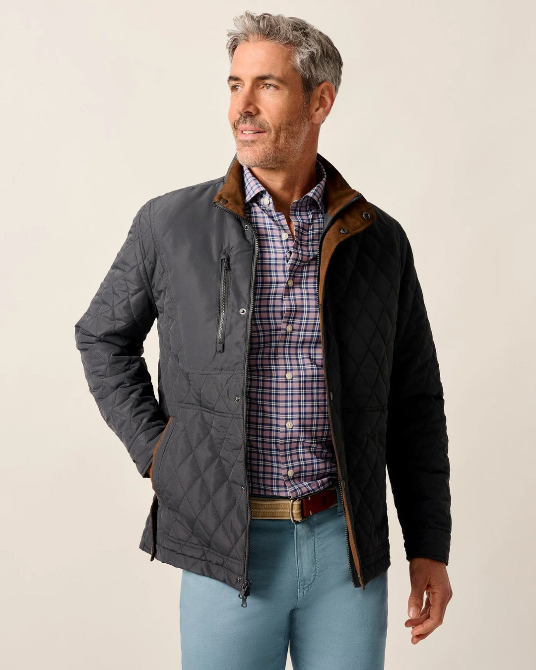 Juno Quilted Snap Jacket-Dark Gray