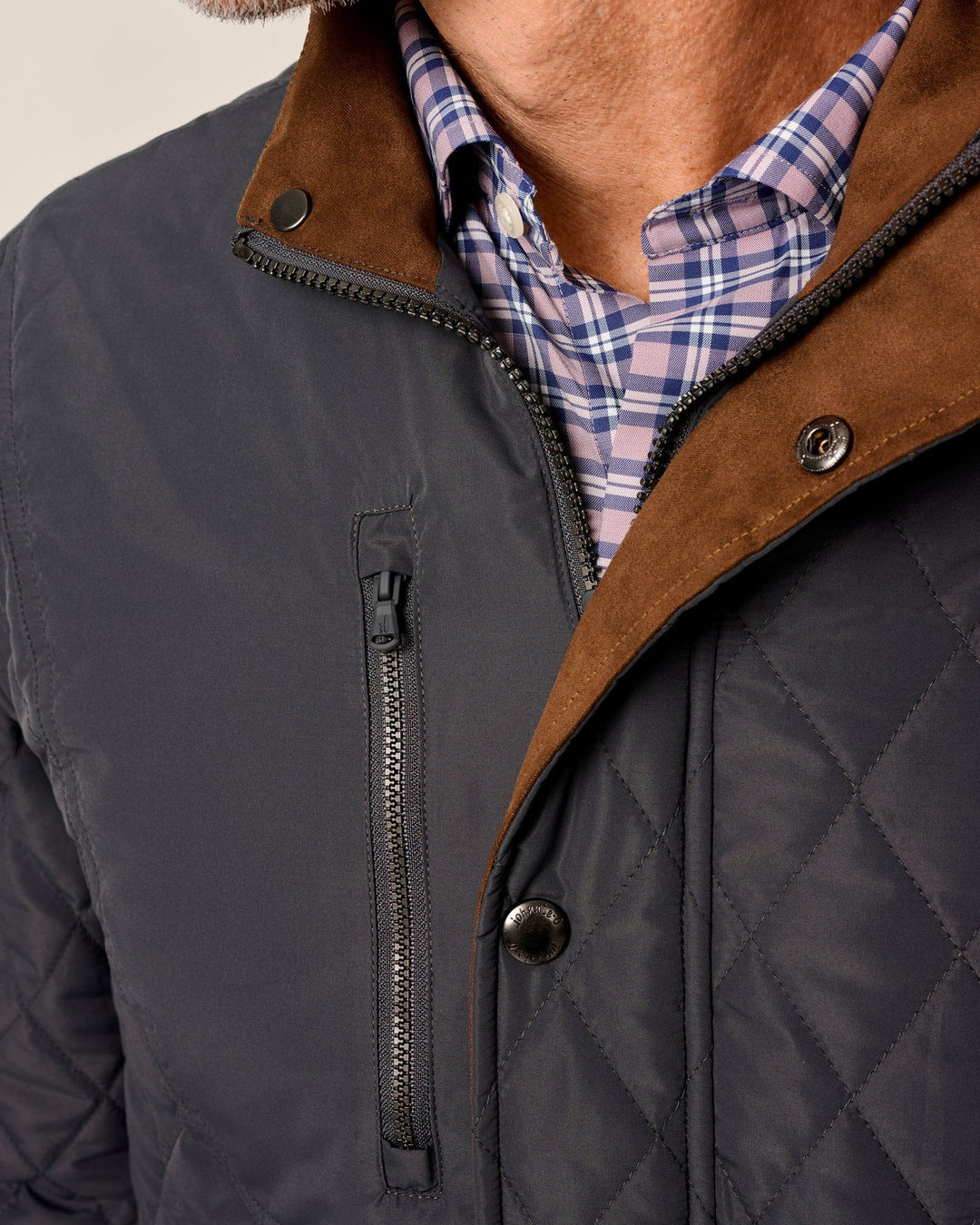 Juno Quilted Snap Jacket-Dark Gray