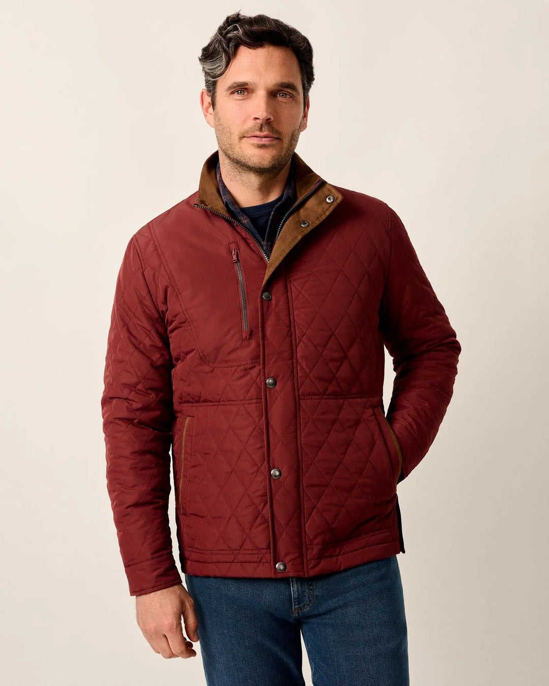 Juno Quilted Snap Jacket-Dark Maroon
