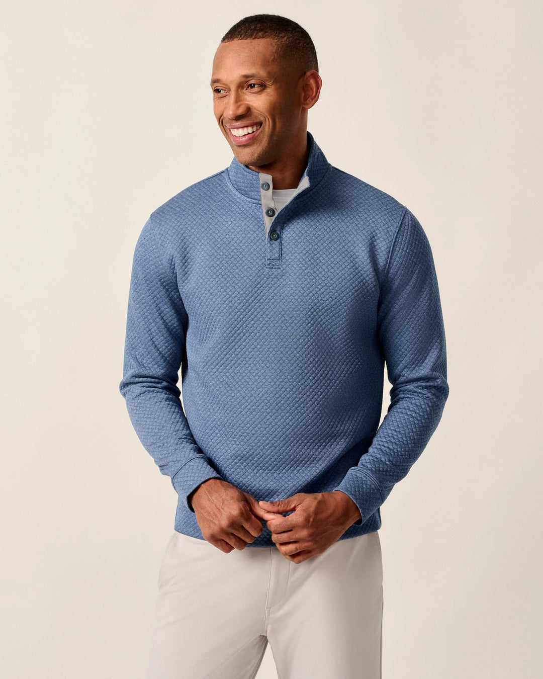 Rockwells Diamond-Quilted Henley Pullover-Laguna Blue
