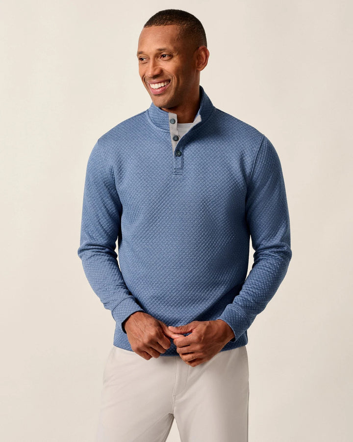 Rockwells Diamond-Quilted Henley Pullover-Laguna Blue