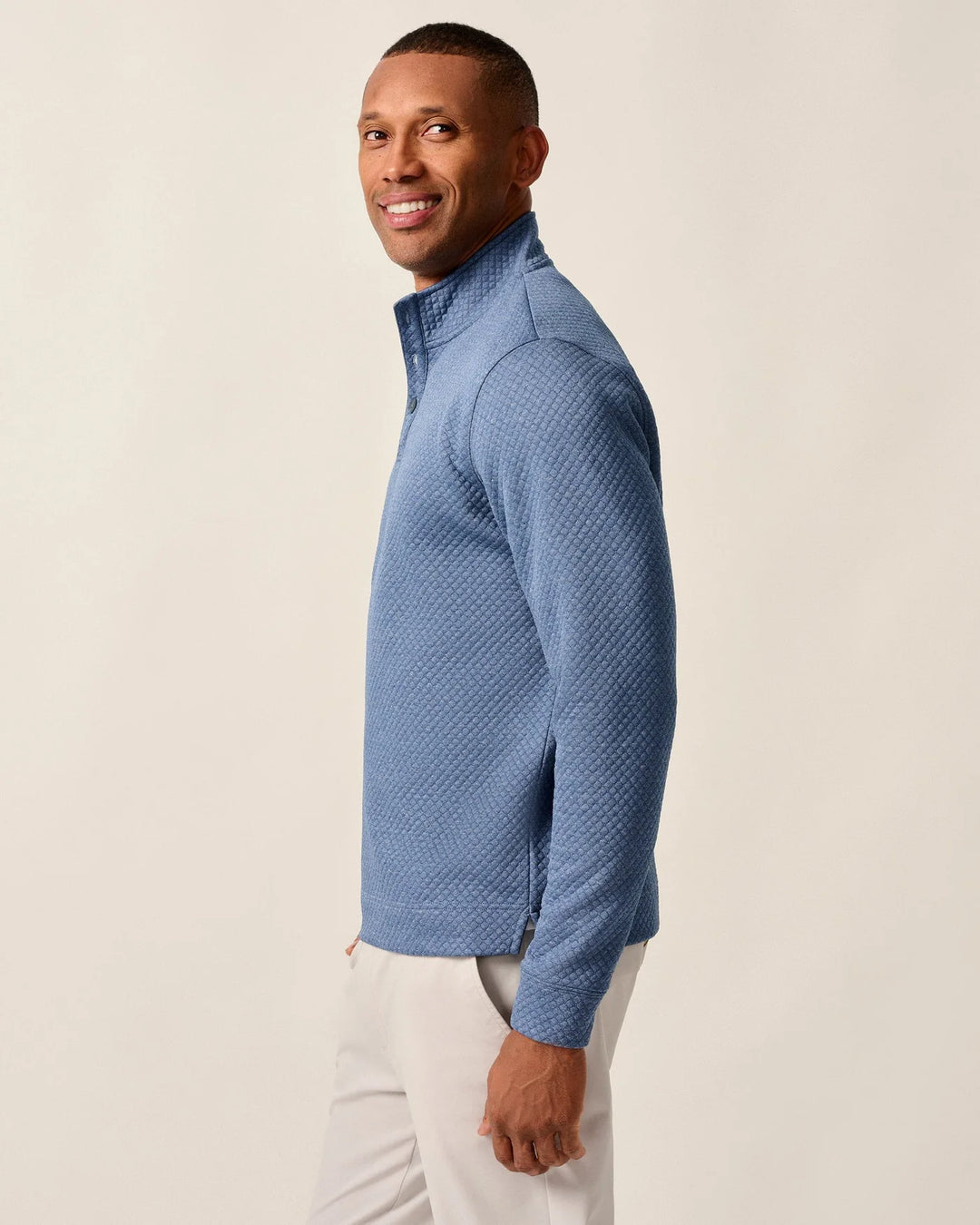 Rockwells Diamond-Quilted Henley Pullover-Laguna Blue