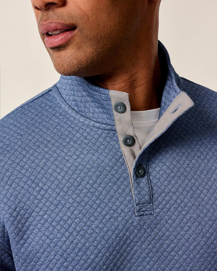 Rockwells Diamond-Quilted Henley Pullover-Laguna Blue