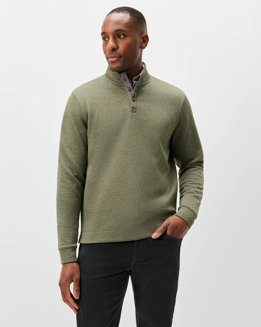 Rockwells Diamond-Quilted Henley Pullover-Forest