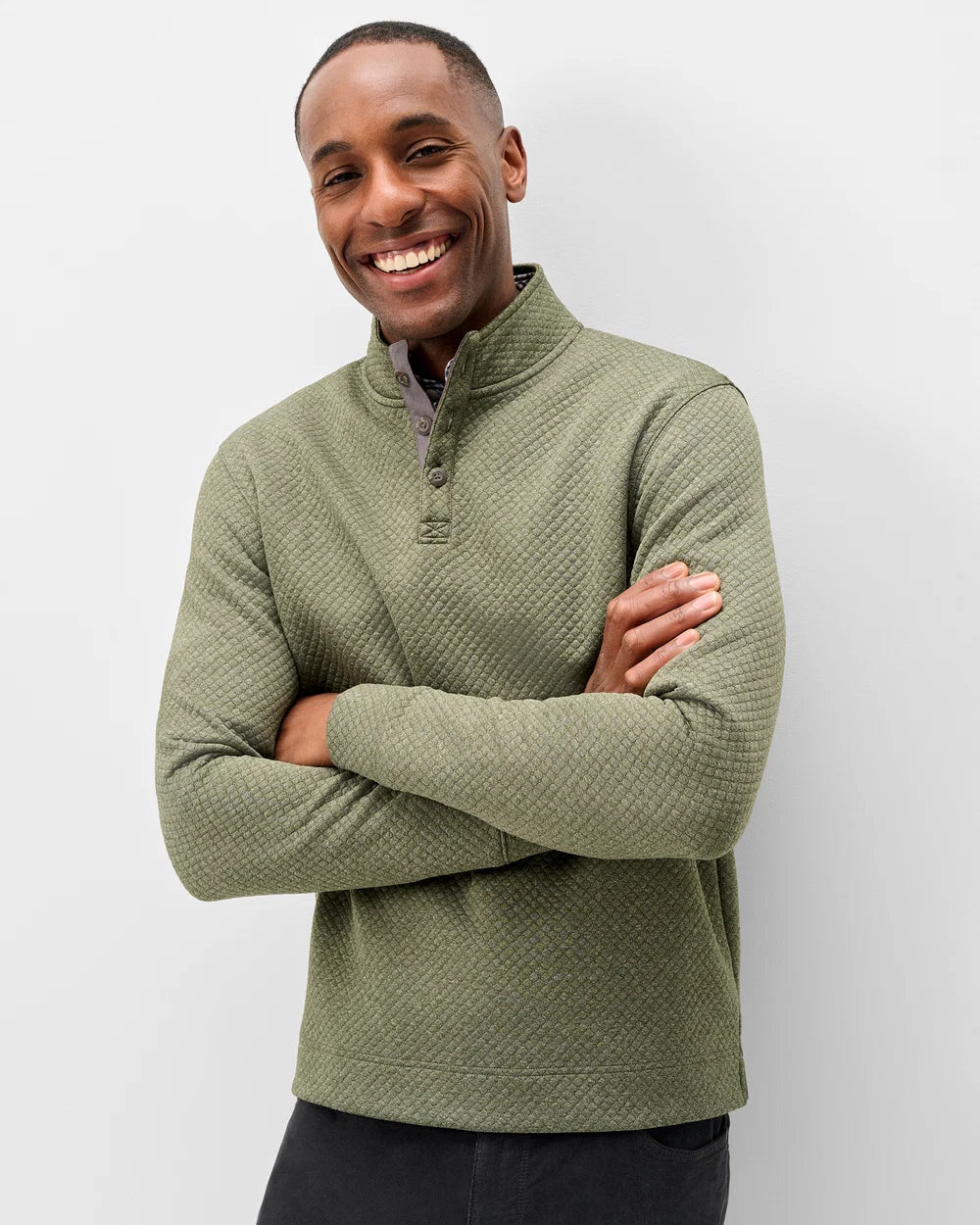 Rockwells Diamond-Quilted Henley Pullover-Forest