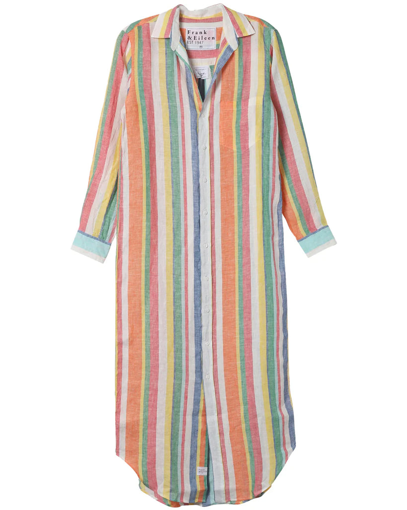 Rory Maxi Shirtdress in Multi Color Stripe -- Classic Linen
