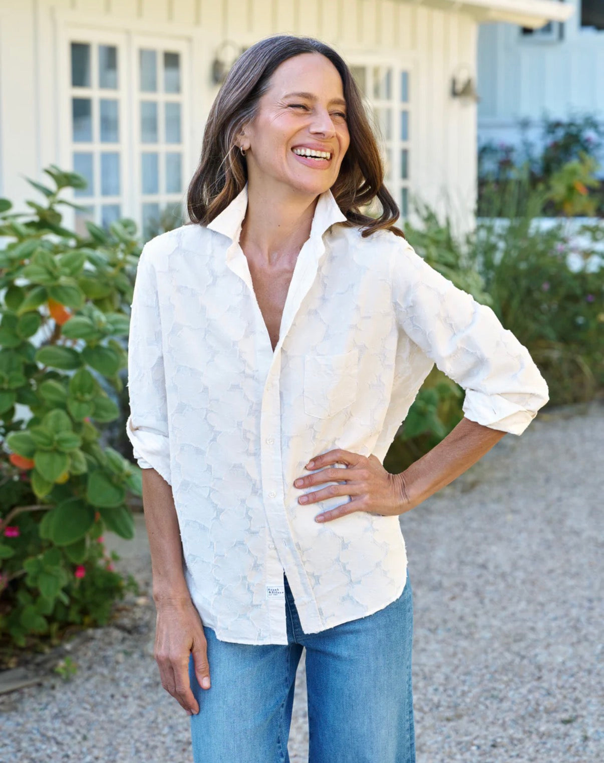 Eileen Relaxed Button-Up - Textured Natural Flowers