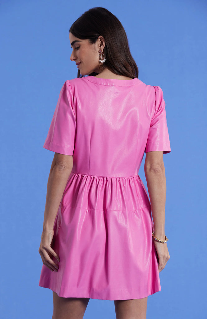 Jillian Vegan Leather Dress In Cheeky Pink