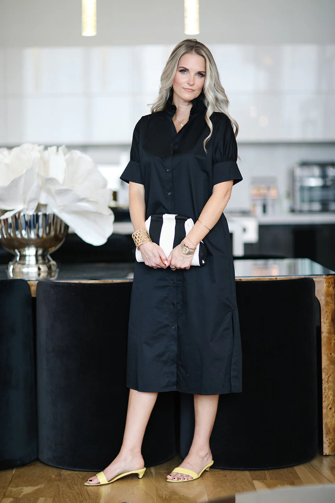 Ruffle Shirt Dress - Black