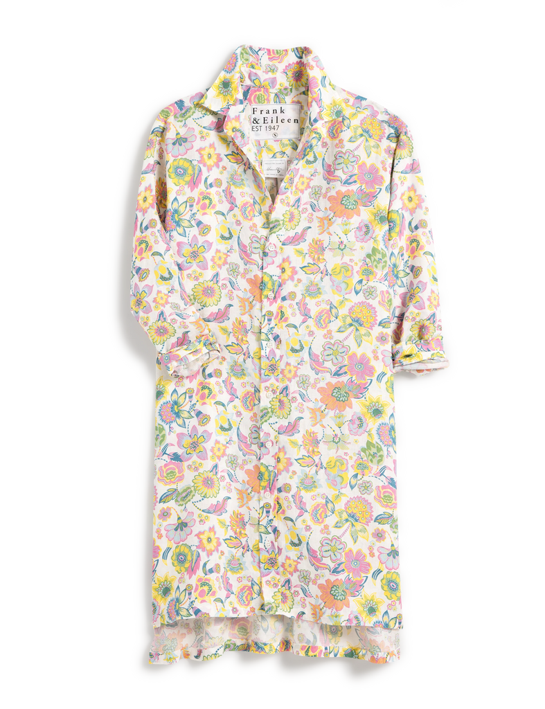 Hunter Step-Hem Shirtdress in Multi Color Floral -- Classic Linen