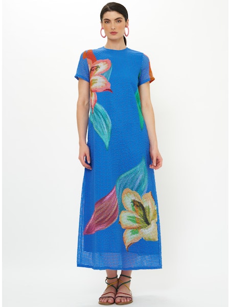 Short Sleeve Shift Maxi Hibiscus