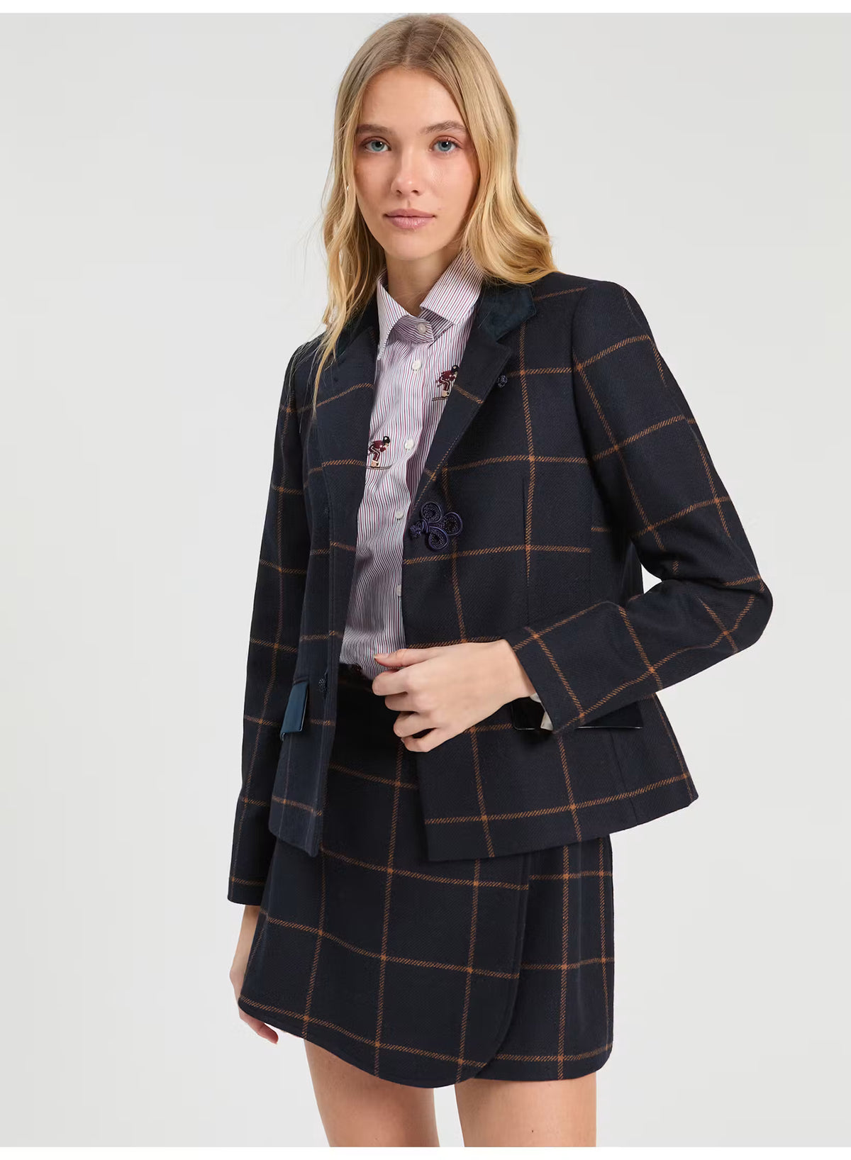 Sydney Windowpane Check Wool Skirt