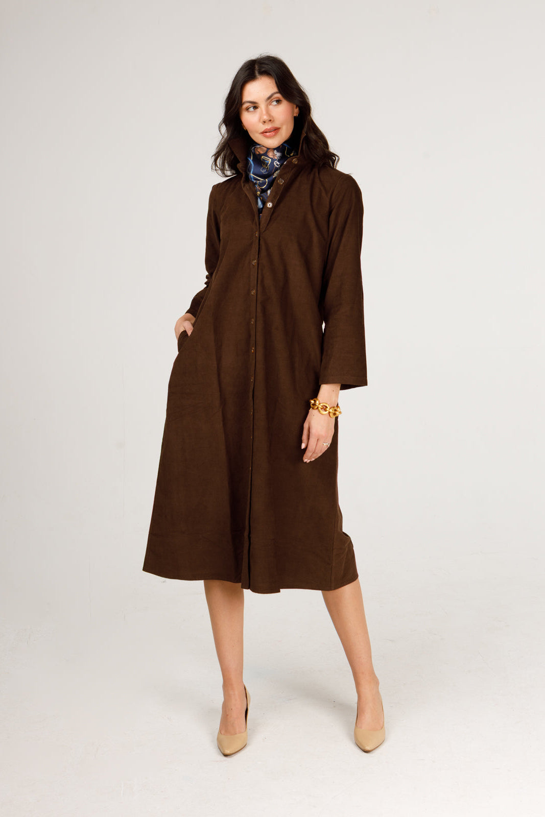 Adele Cord Dress - Chocolate Brown Cord