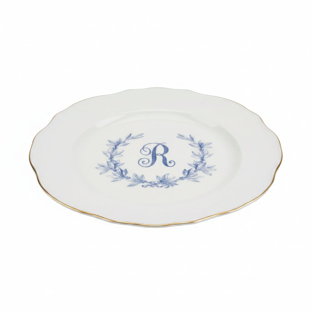 BMH - Gold Rim w/Blue Initial Scallop Salad Plate (8)