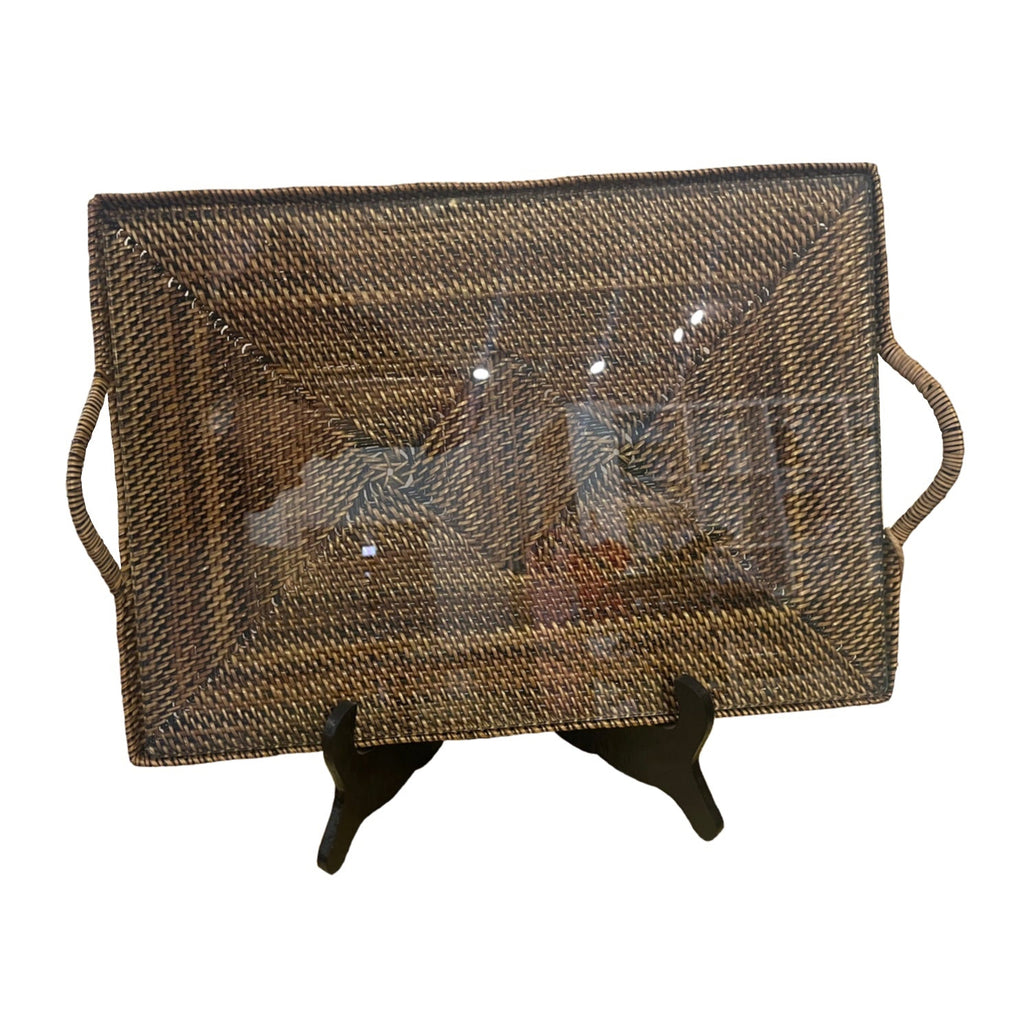 BMH - Wicker & Glass Rectangle Tray