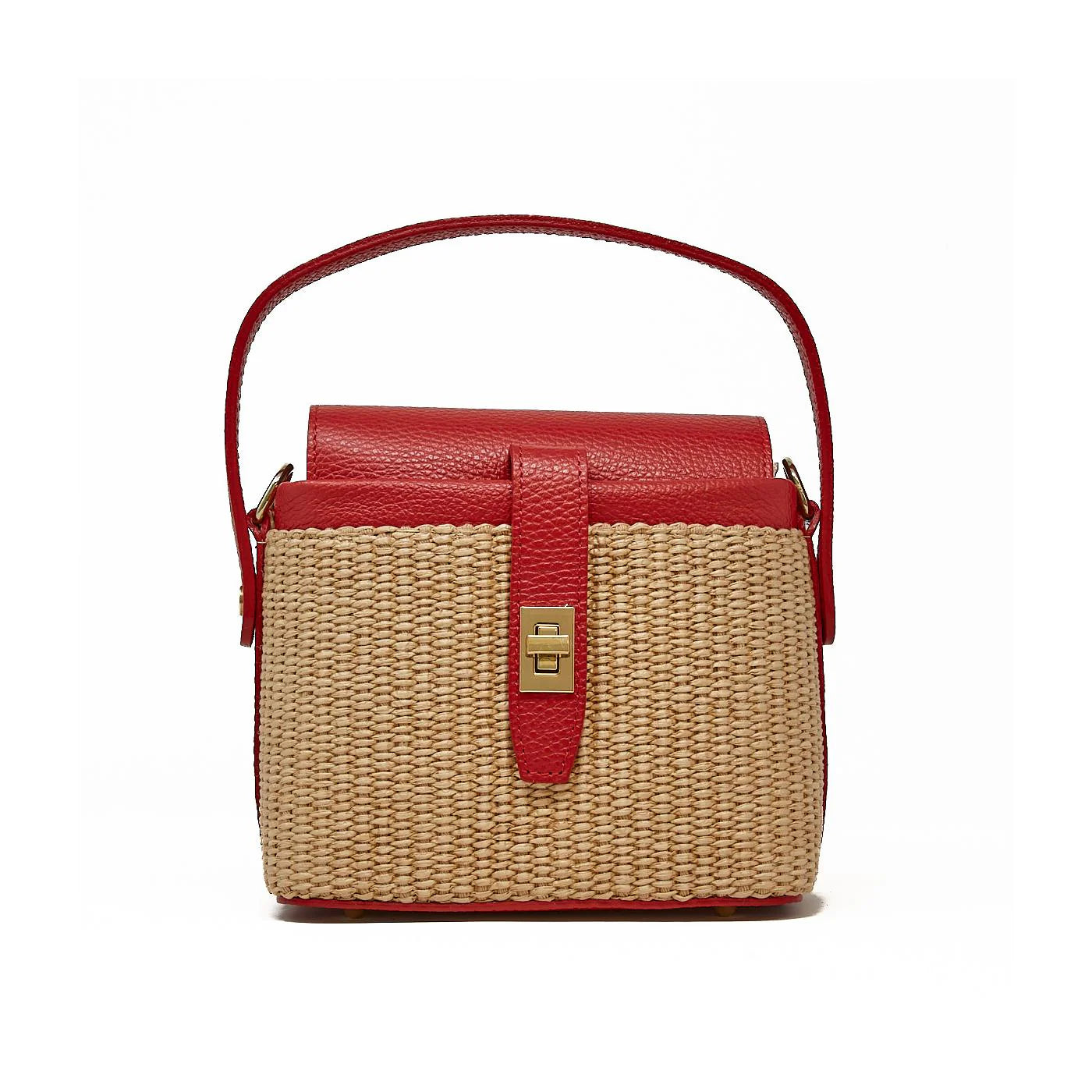 Leather & Rattan Top Handle Crossbody - Red