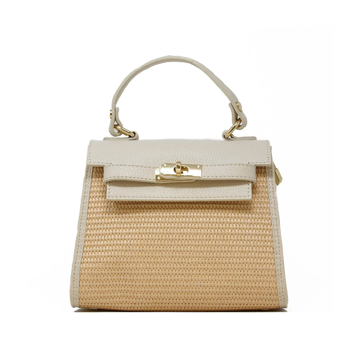 Raffia & Leather Top Handle Crossbody - Ivory