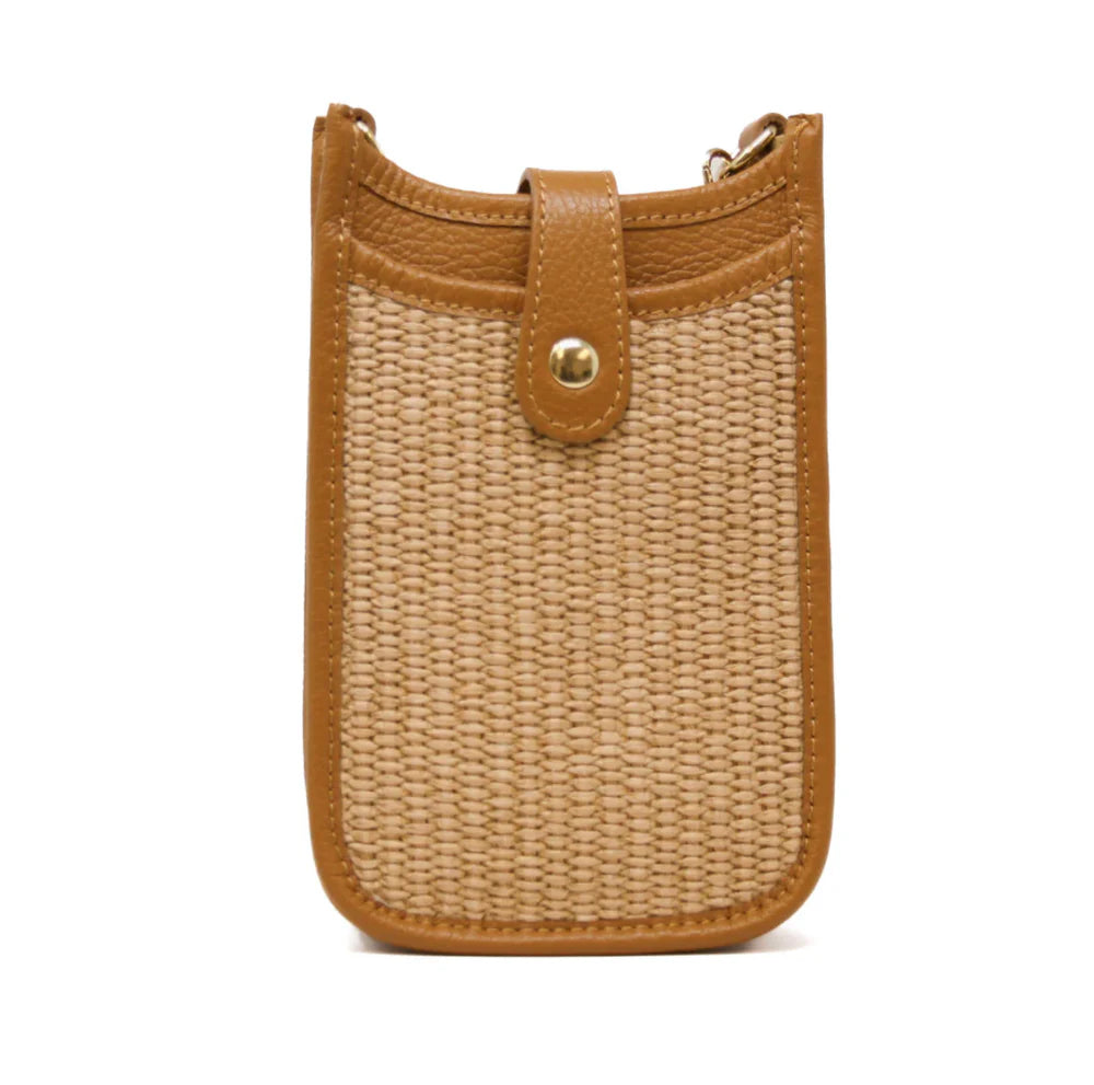 Leather & Straw Crossbody - Camel