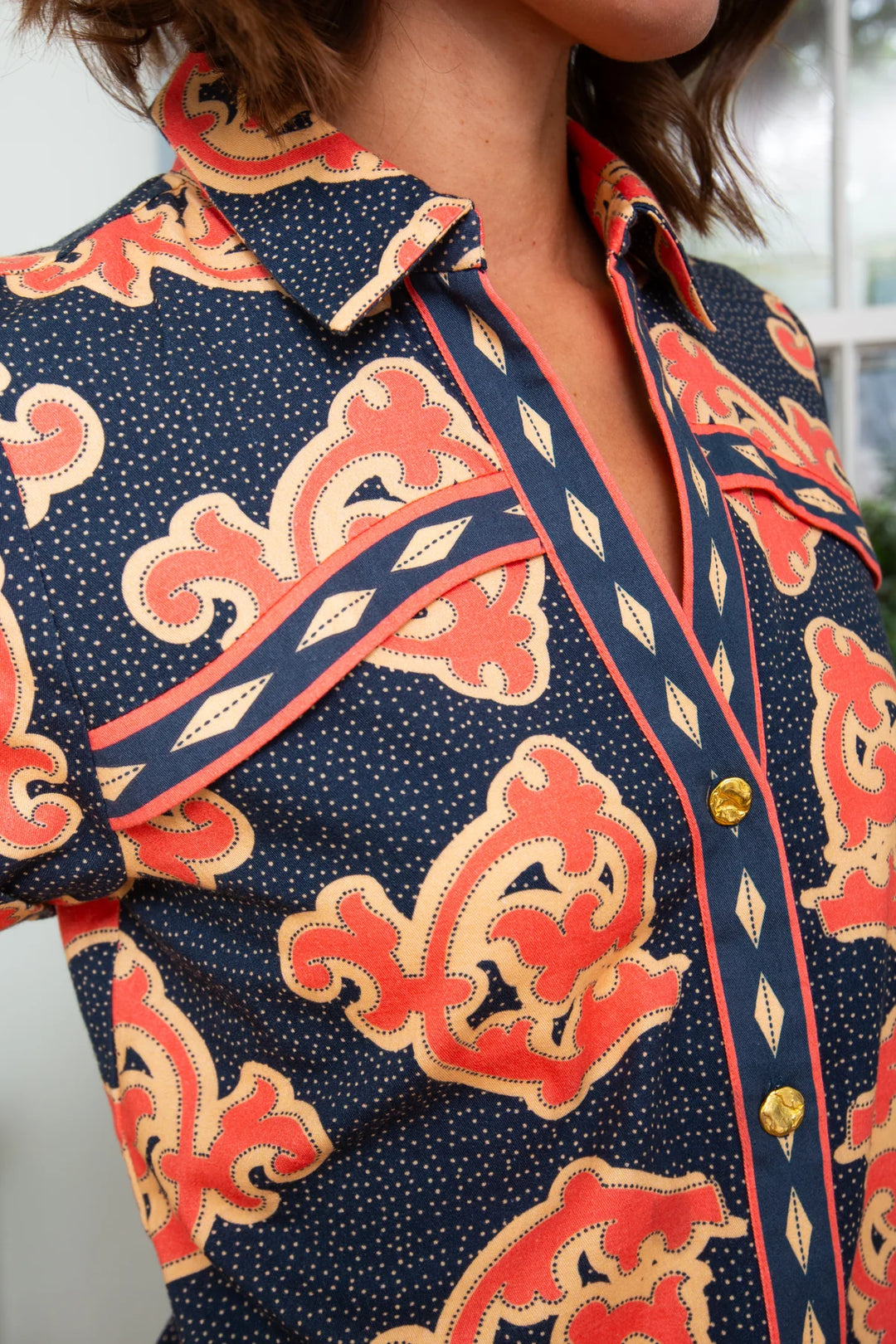 Iva Midi Navy/Coral Dress