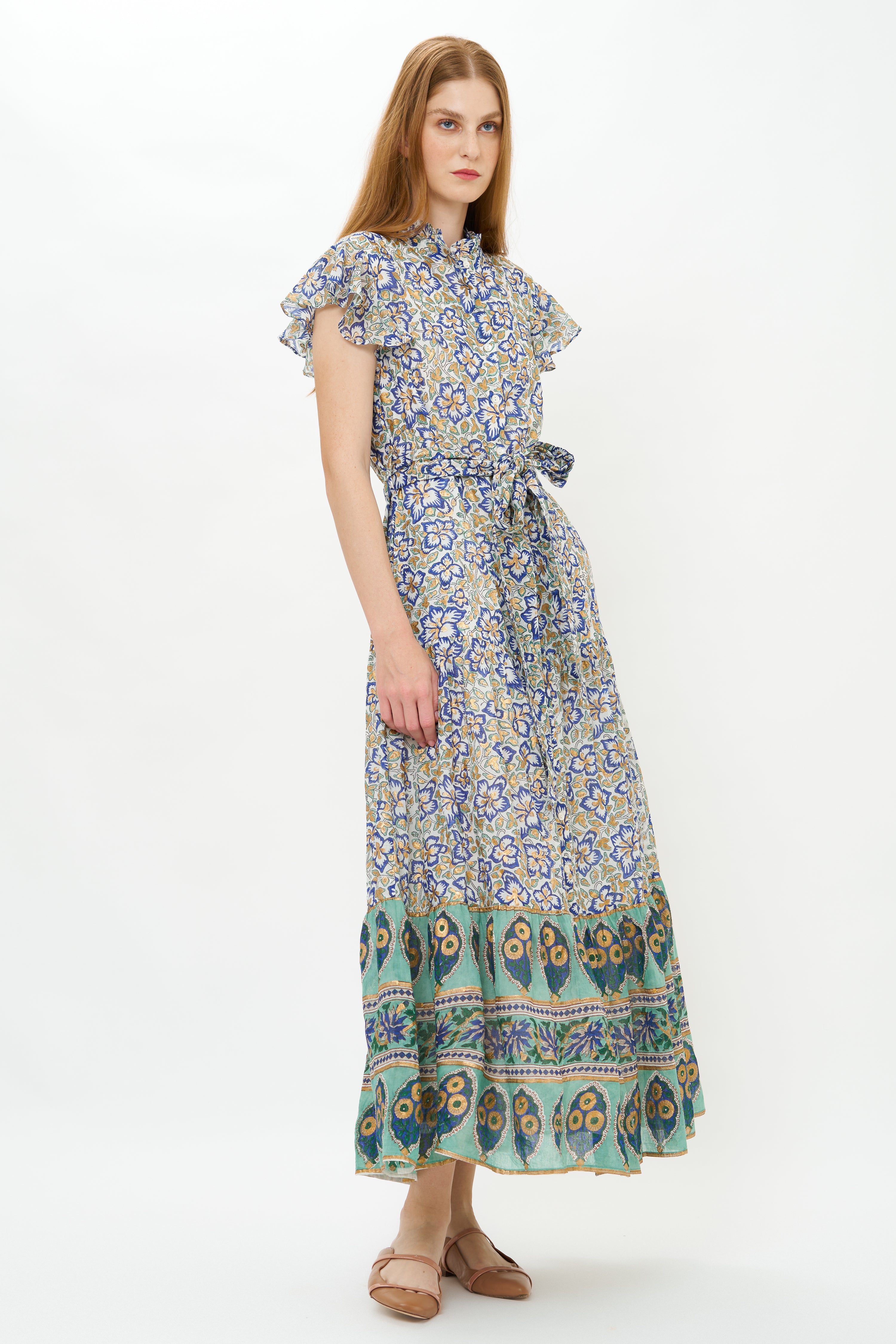 Ruffle Collar Button Maxi Dress - Ivy Cobalt