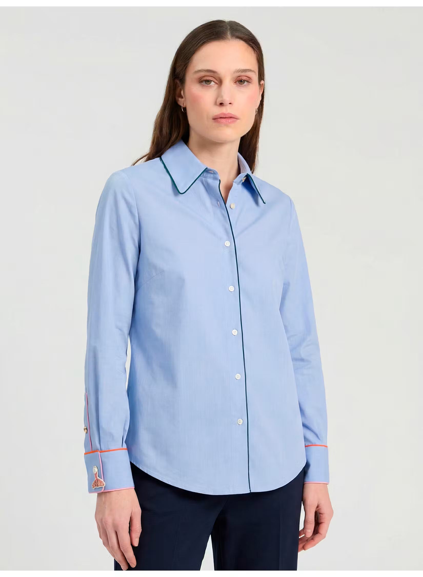Blue Twill Shirt with Piping