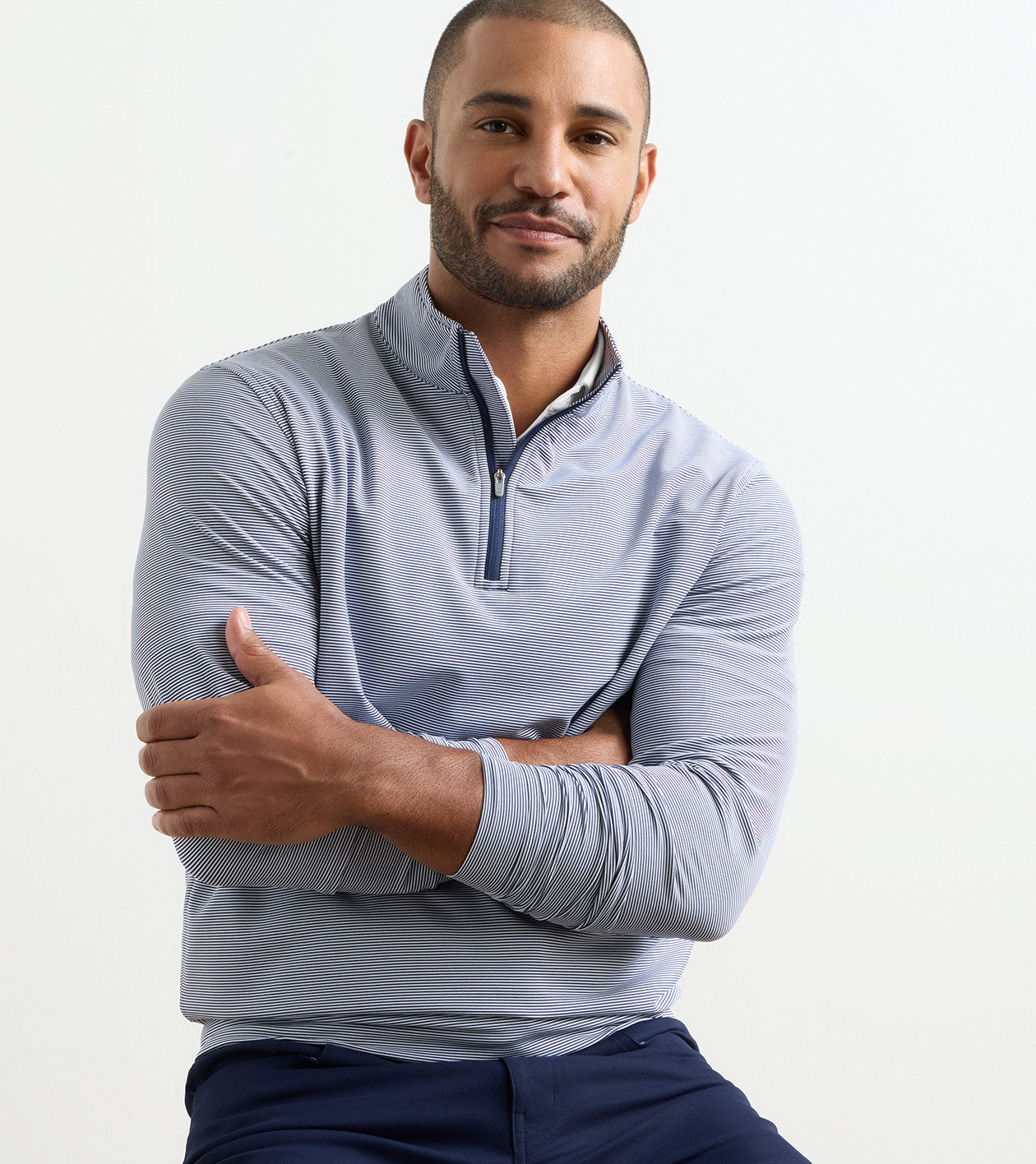 Perth Sugar Stripe 1/4 Zip-ME0EK40E-NAVY/WHITE