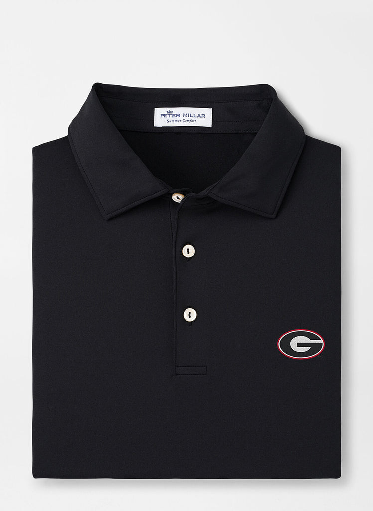 Georgia Standing Bulldog Solid Performance Jersey Polo in Black