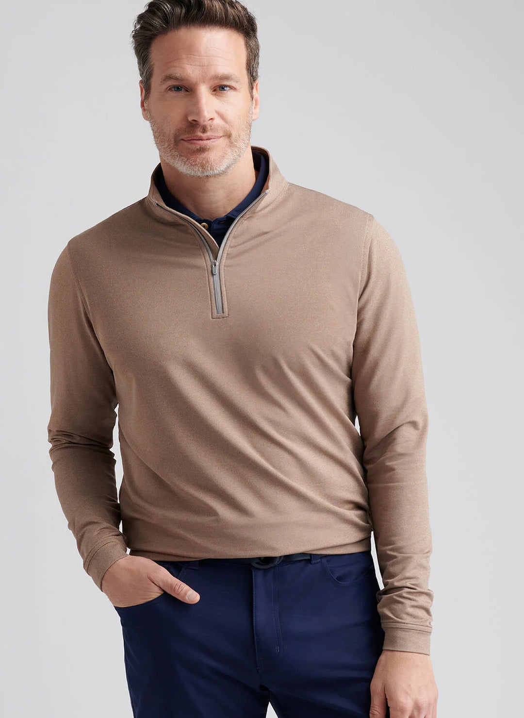 Perth Melange 1/4 Zip-MF25EK40B-POPLAR BROWN