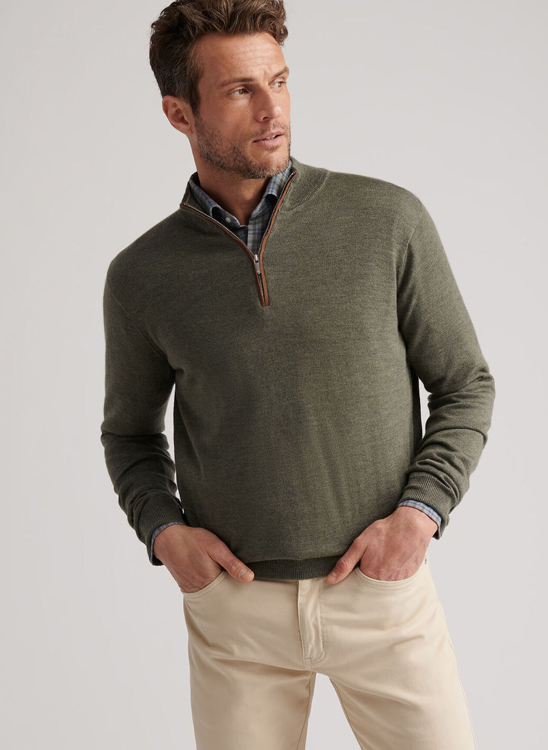 Autumn Crest Suede Trim Quarter-Zip-Basil