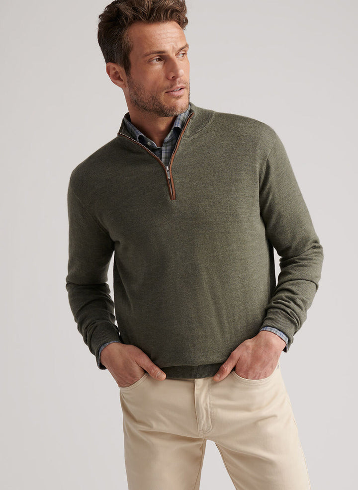 Autumn Crest Suede Trim Quarter-Zip-Basil
