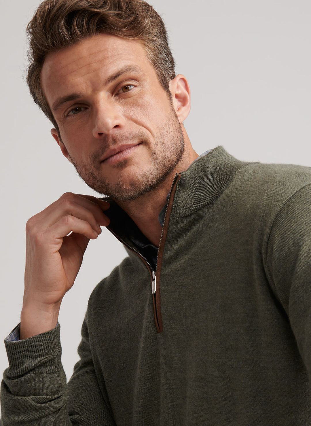 Autumn Crest Suede Trim Quarter-Zip-Basil