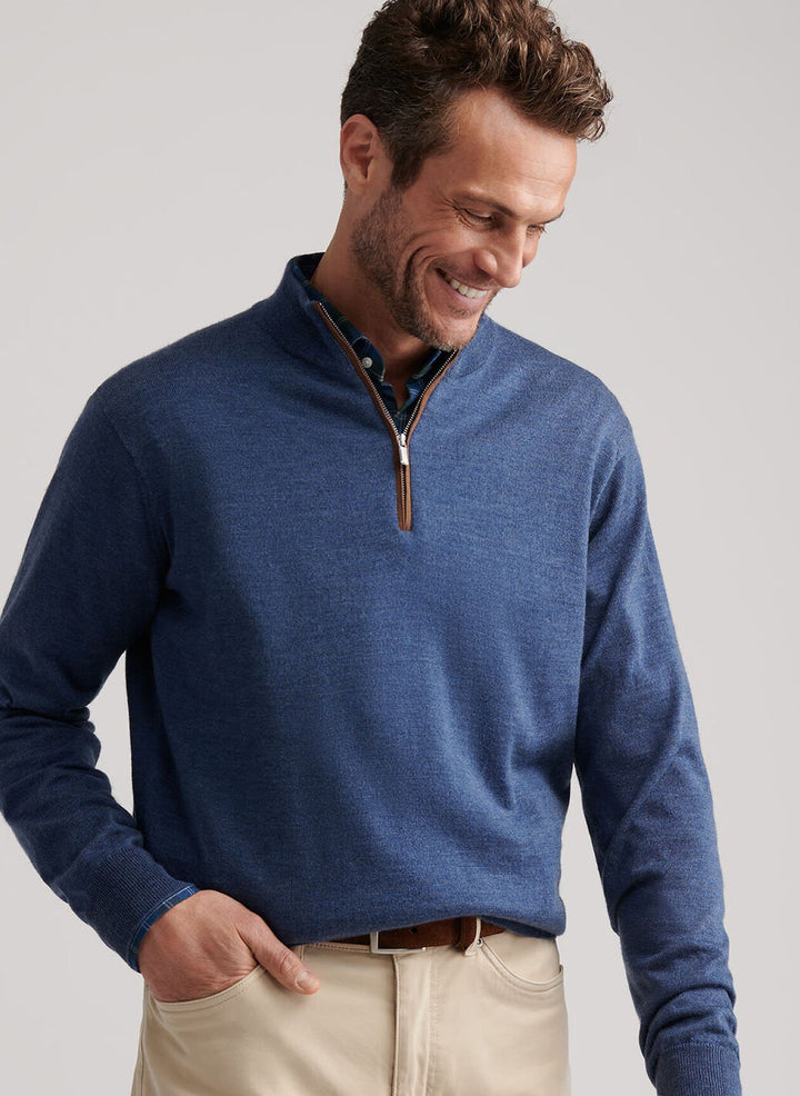 Autumn Crest Suede Trim Quarter-Zip-Blue Haze