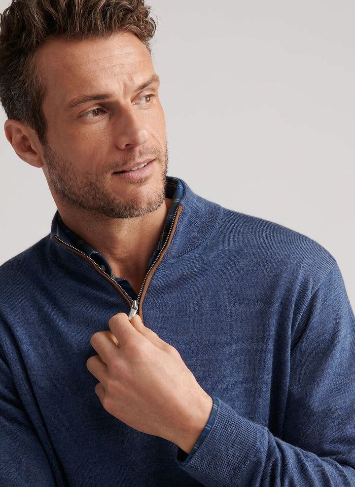Autumn Crest Suede Trim Quarter-Zip-Blue Haze