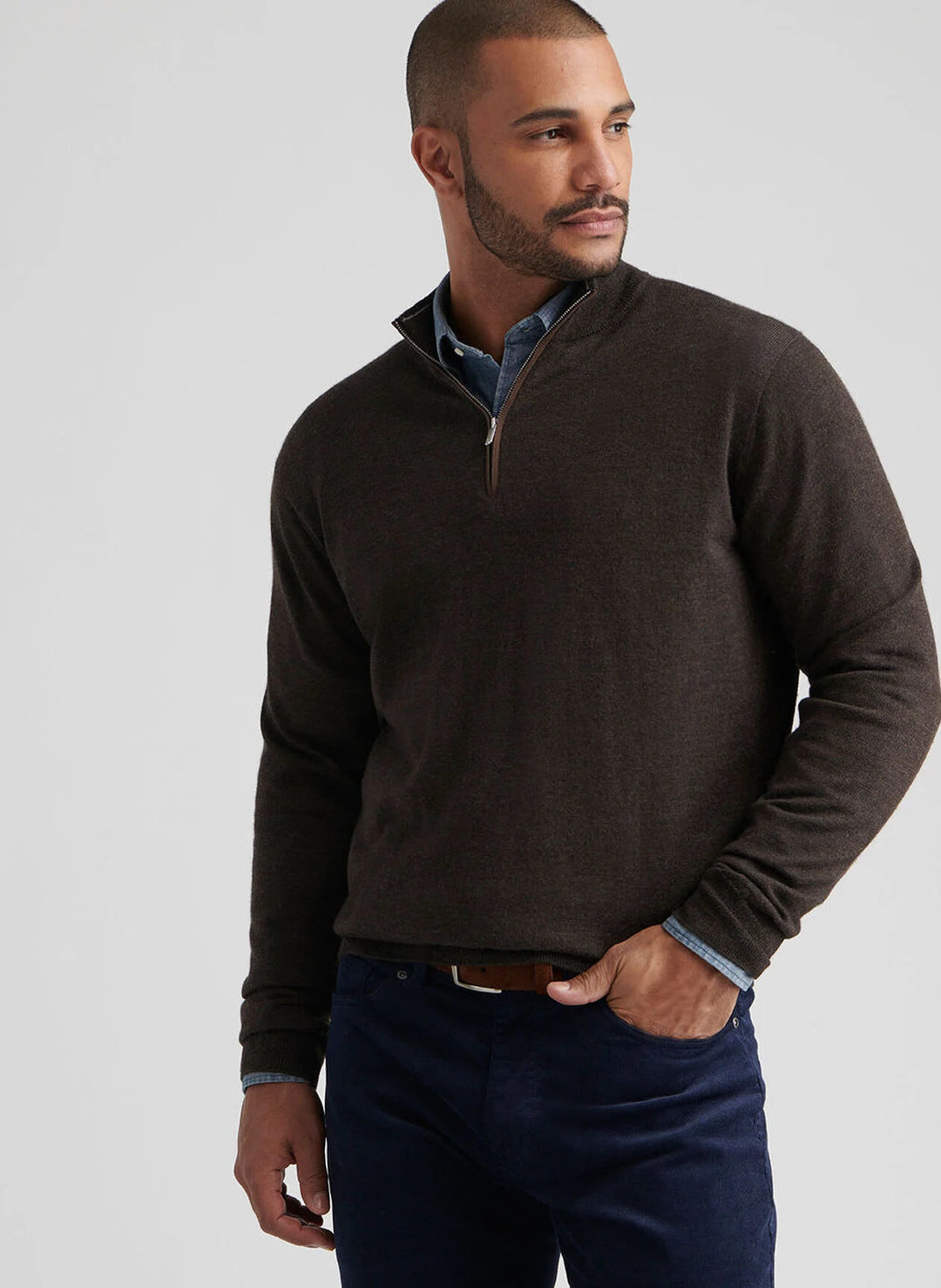 Autumn Crest Suede Trim Quarter-Zip-French Press