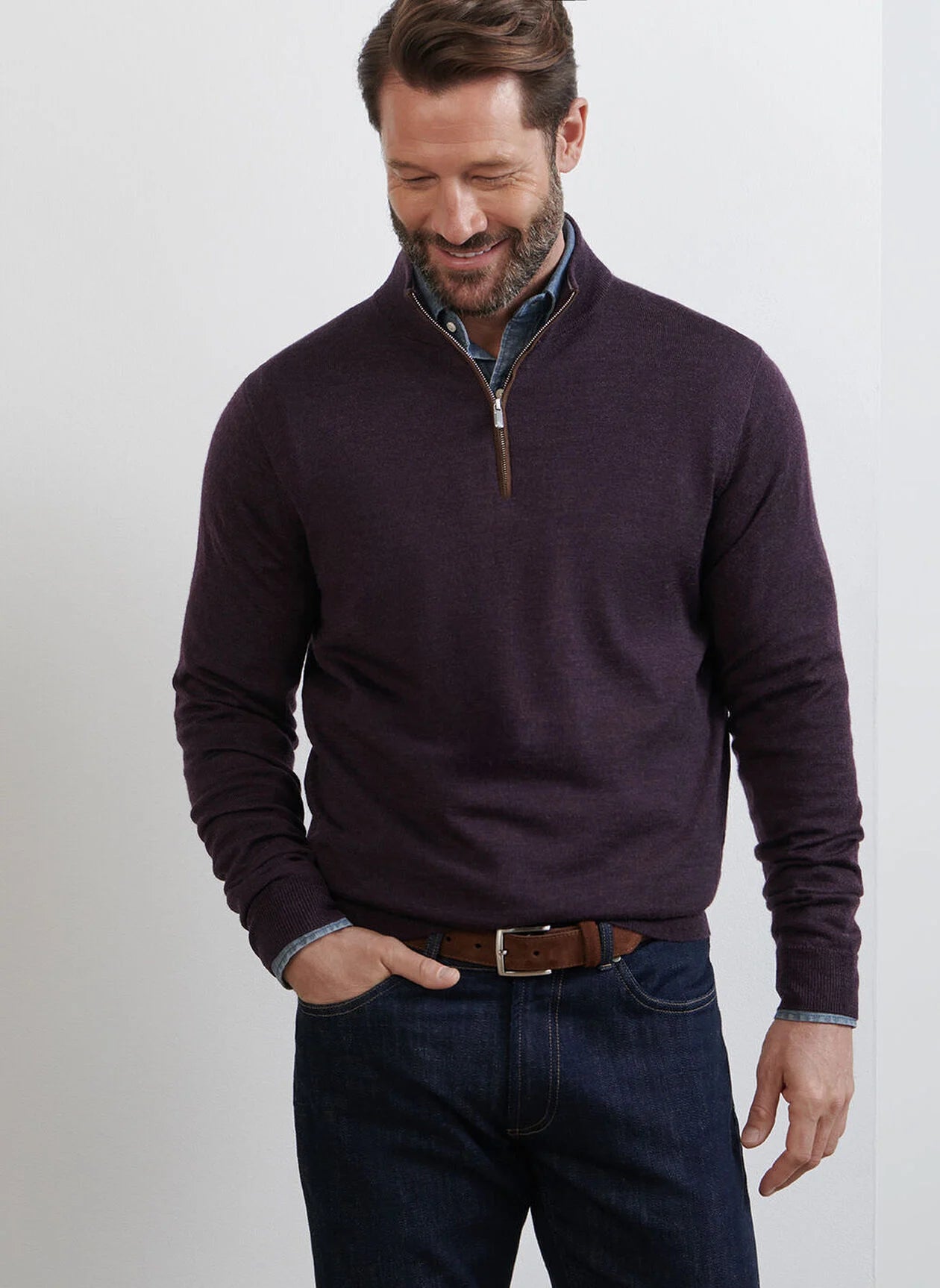 Autumn Crest Suede Trim Quarter-Zip-Midnight Grape