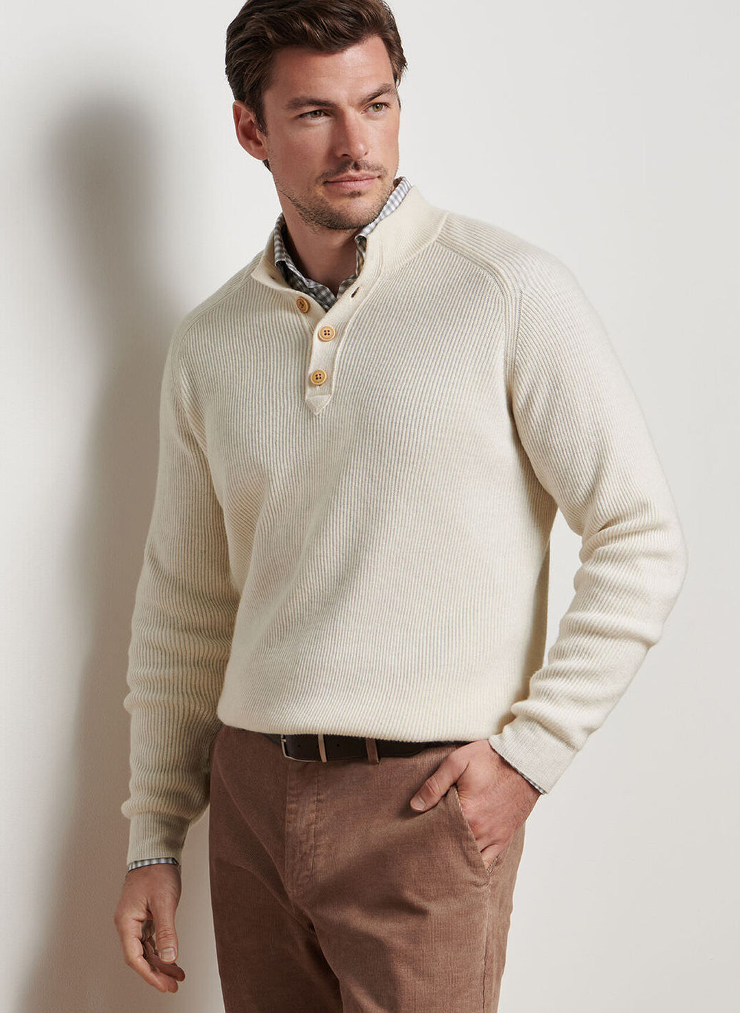 Brant Button Mock Sweater-Winter Ivory