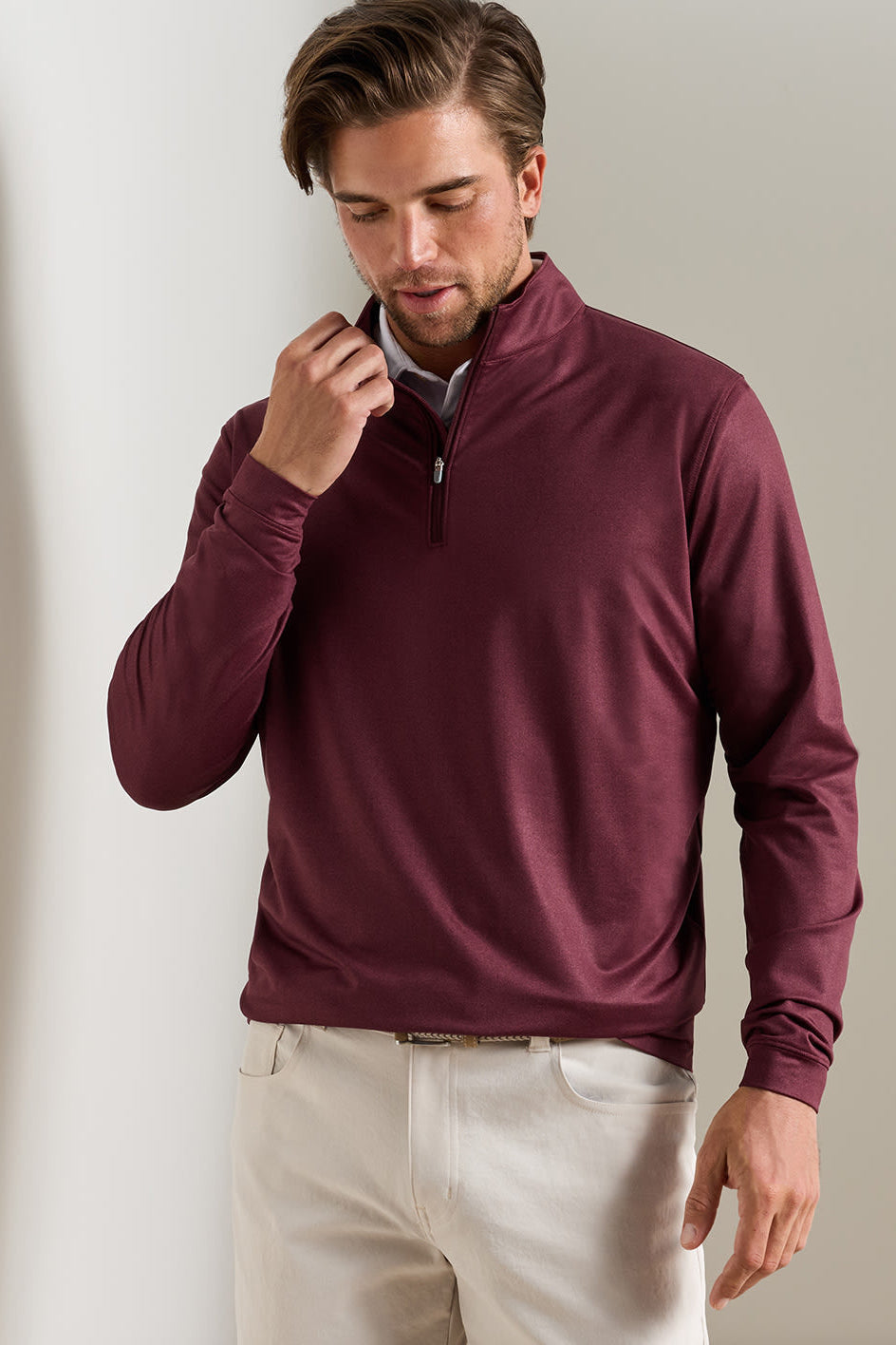 Perth Herringbone 1/4 Zip-MF26EK40D-Bordeaux