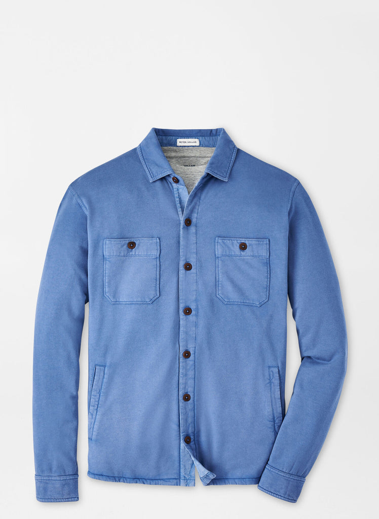 Lava Wash Fleece Knit Shirt Jacket In Moon Blue