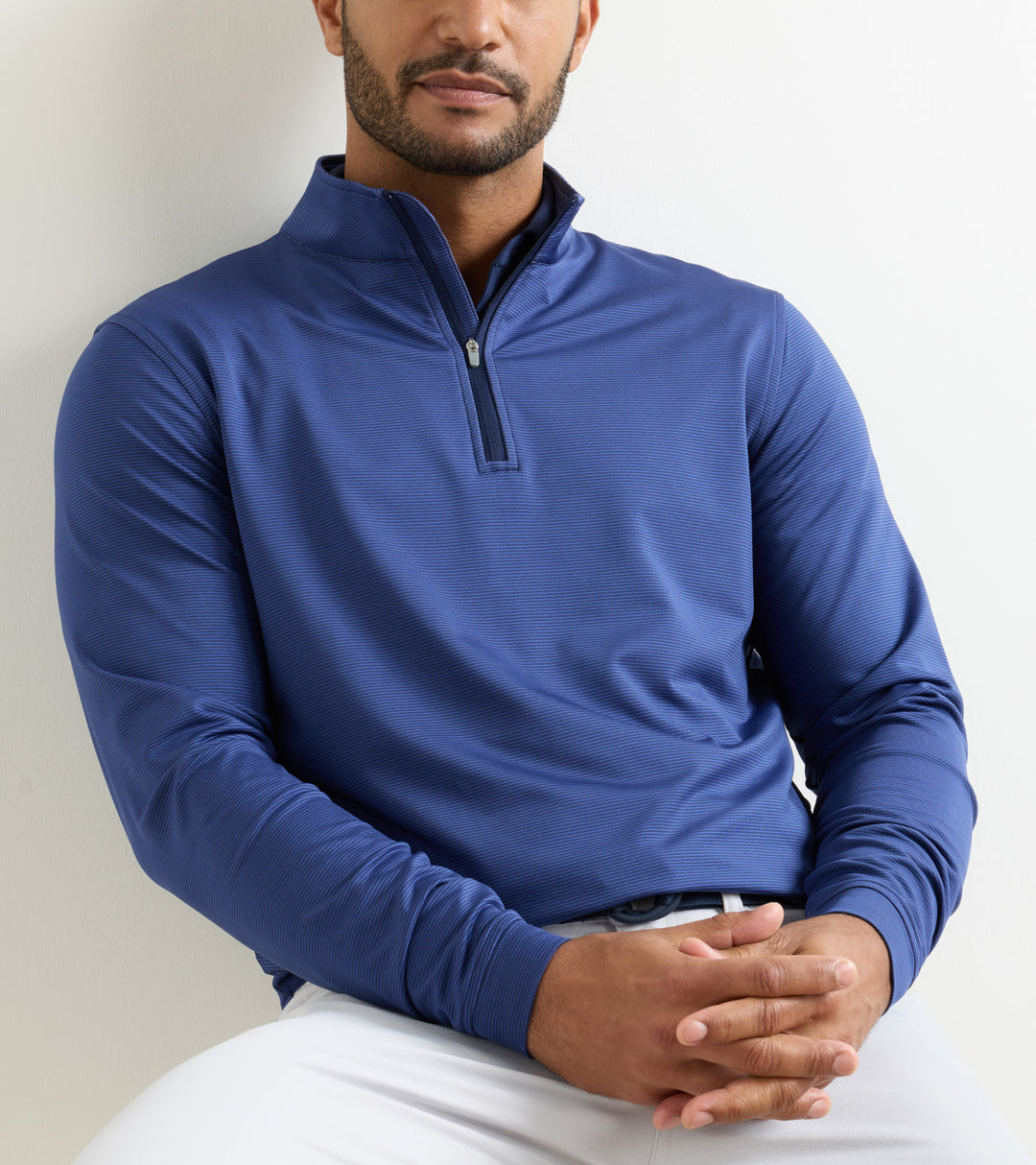 Perth Sugar Stripe 1/4 Zip-MS26EK40E-Navy/Sport Navy