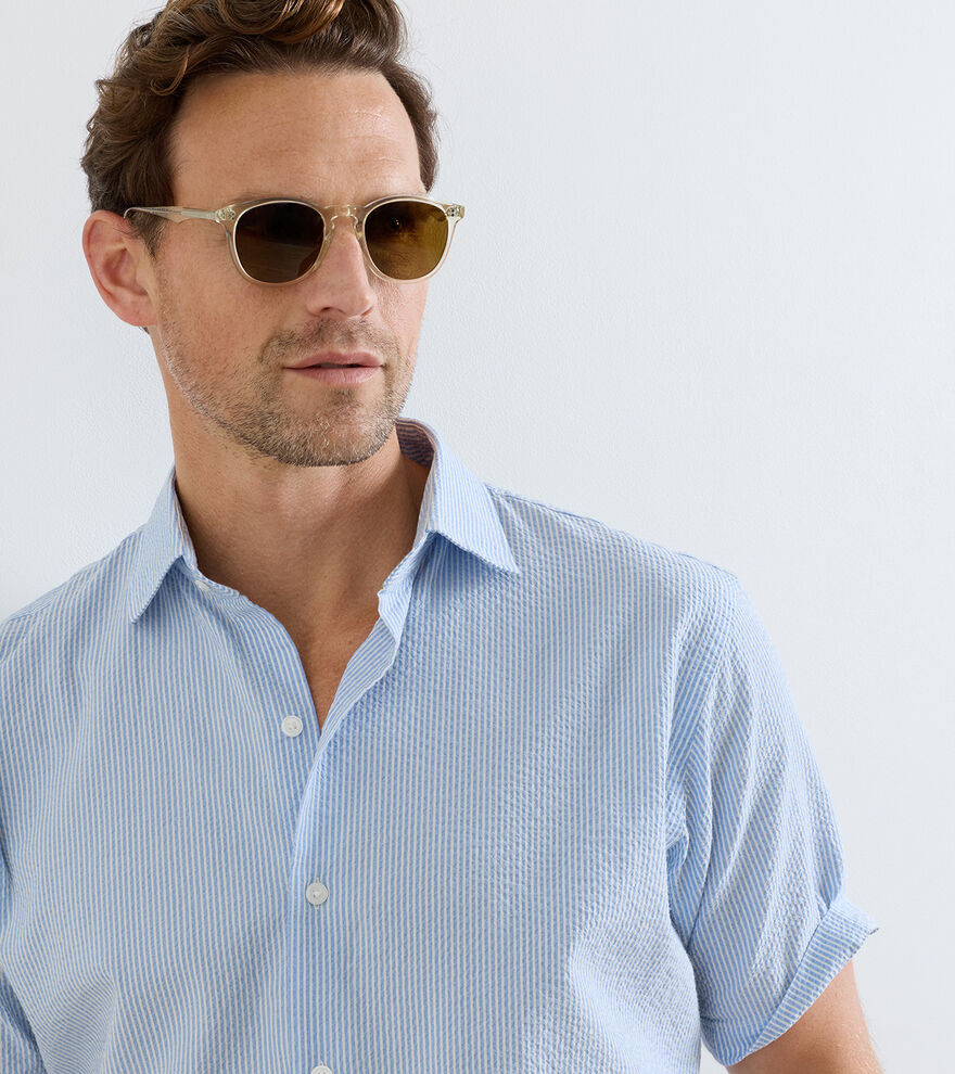 Coastal Stripe Cotton Lyocell Sport Shirt-Bluebird