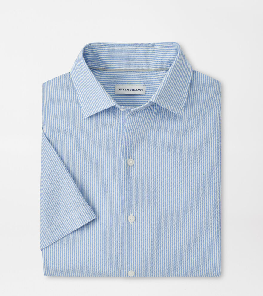 Coastal Stripe Cotton Lyocell Sport Shirt-Bluebird