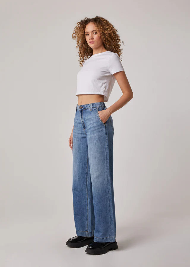 Powell High Rise Wide Leg Trouser Jeans - Medium Fleet Wash