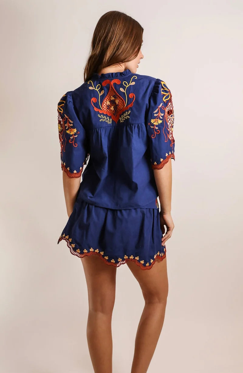 Lyon High Neck Top - Celeste