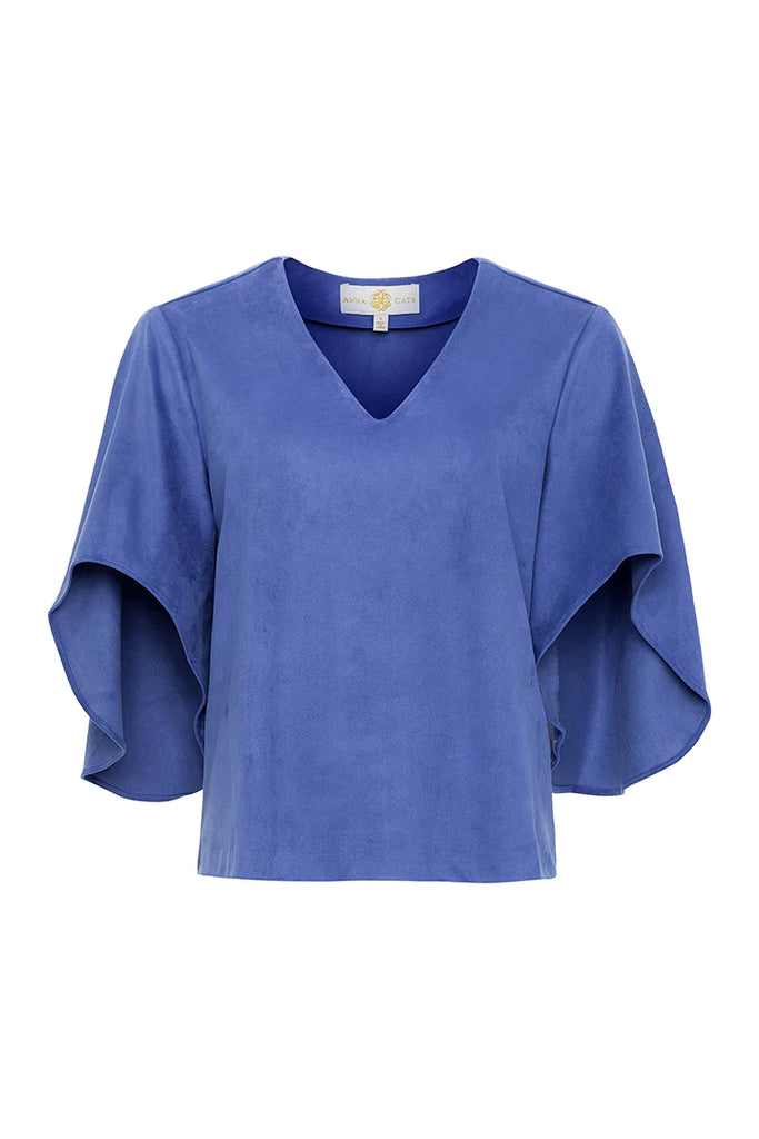 Nina Suede Blouse in Dazzling Blue