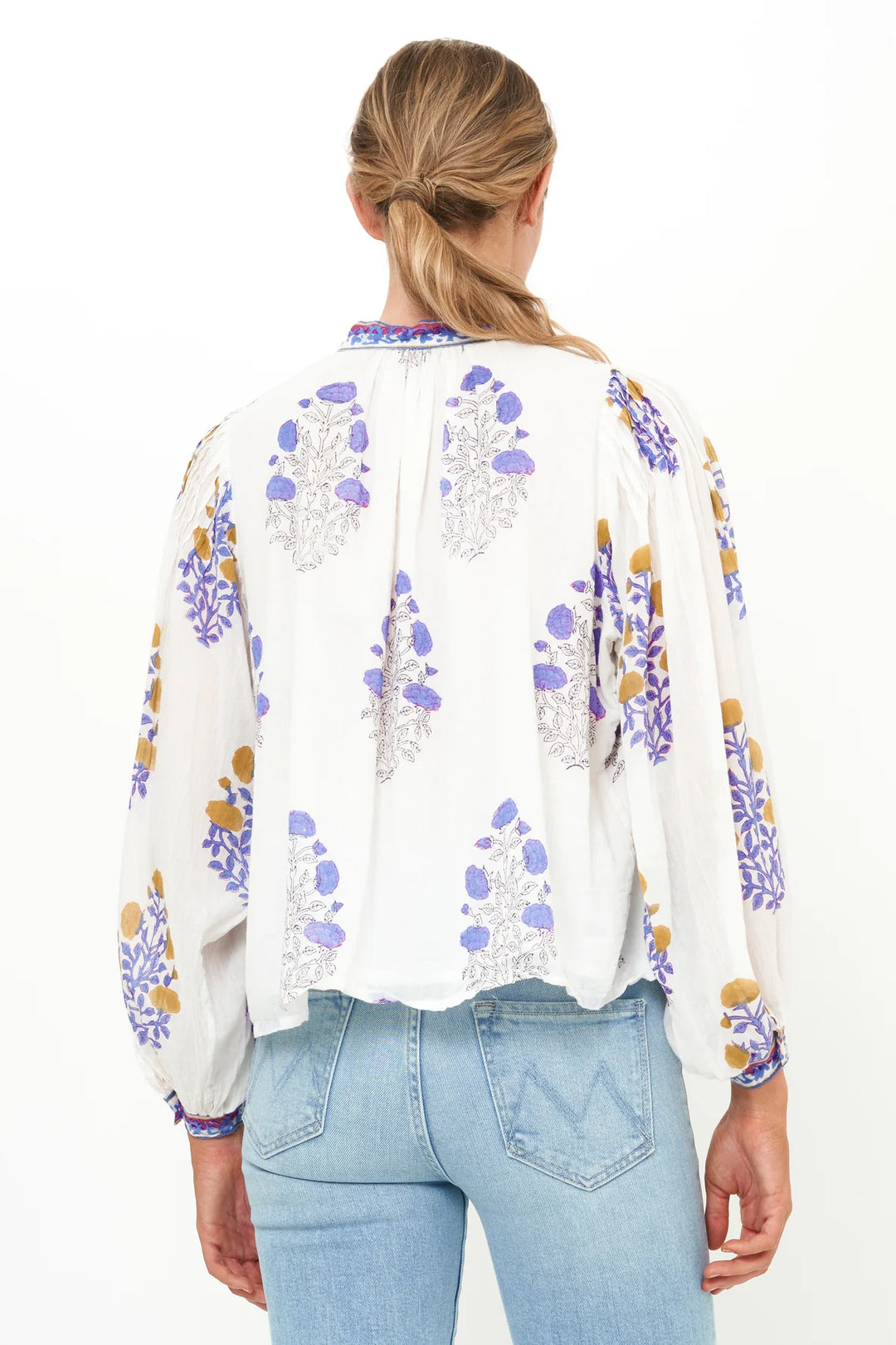 Mandarin Pintuck Blouse - Sierra Blue