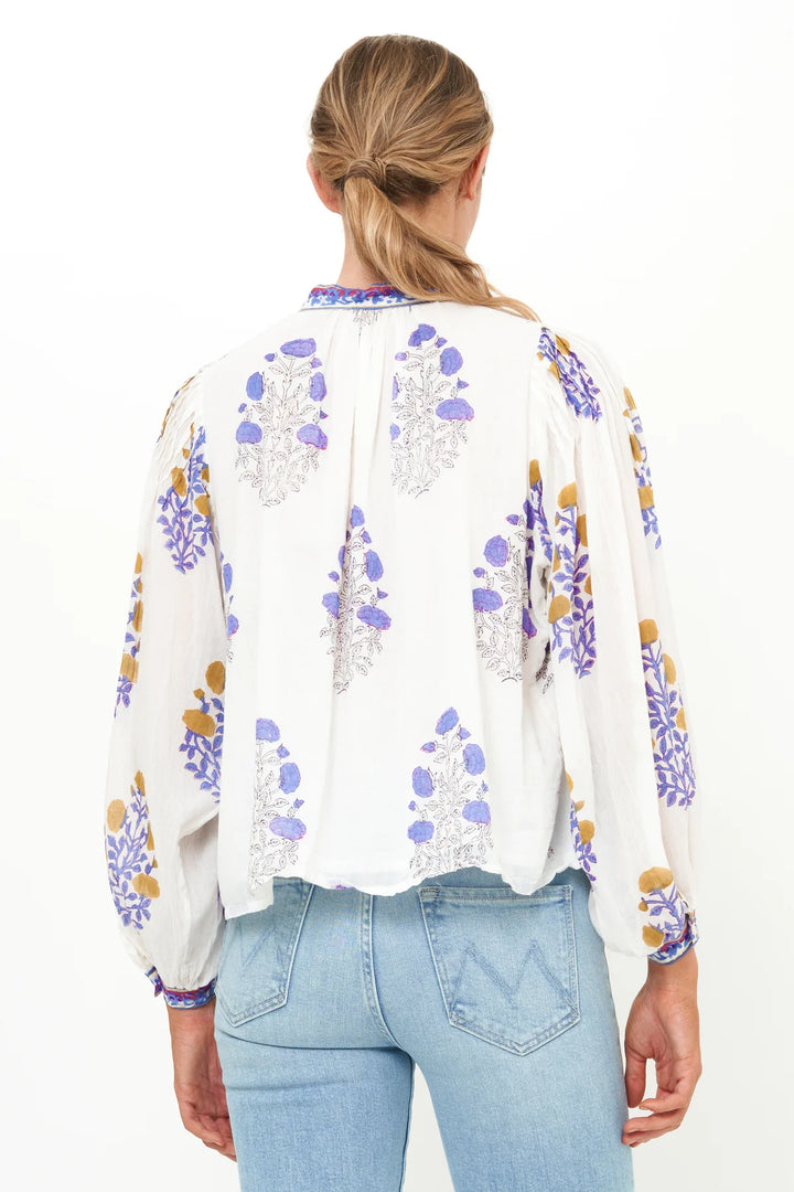 Mandarin Pintuck Blouse - Sierra Blue