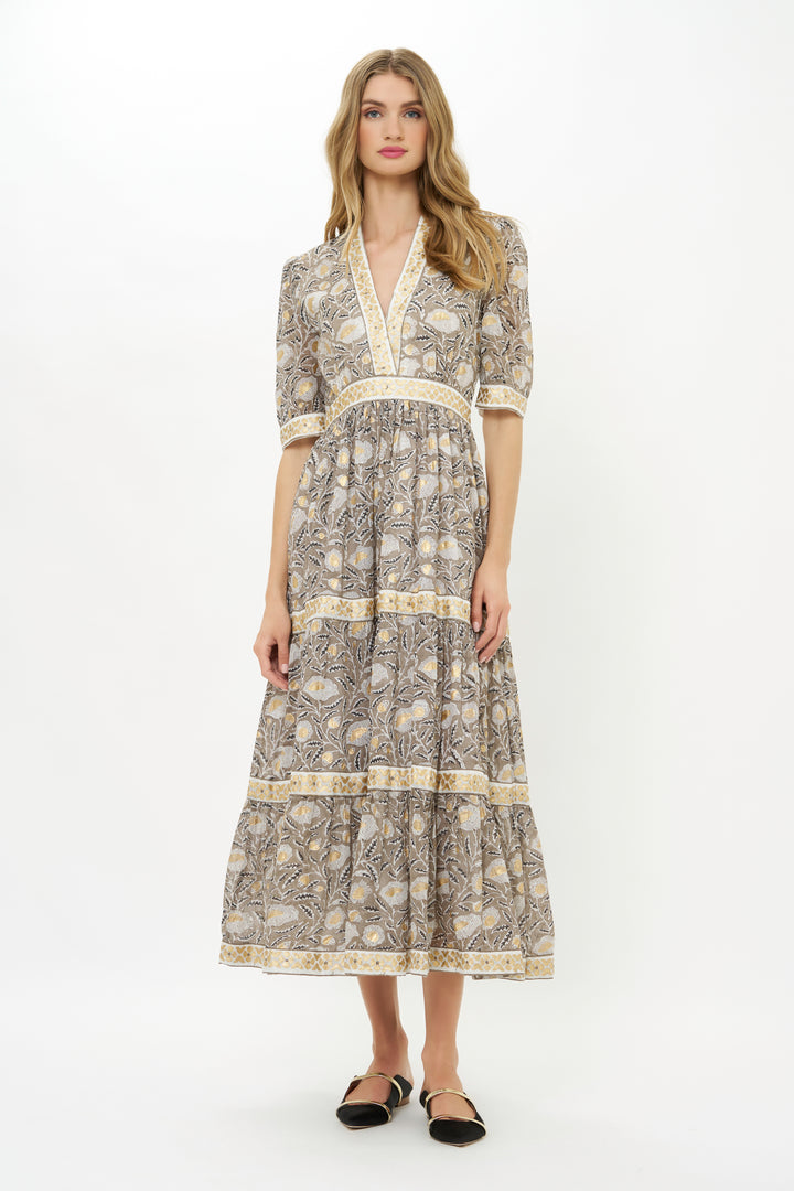 V-Neck Cuffed Maxi - Birch Taupe
