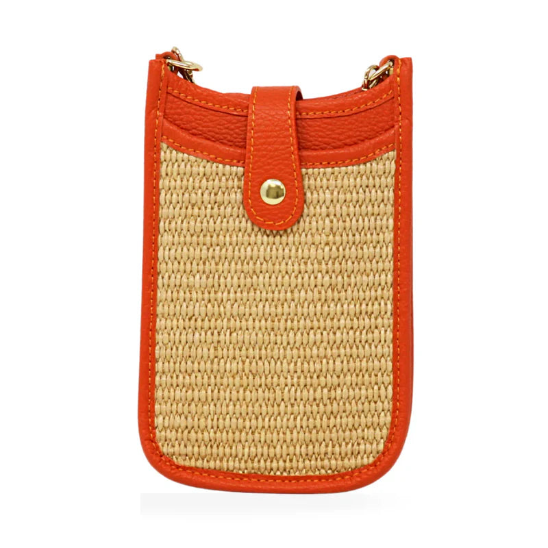 Leather & Straw Crossbody - Orange