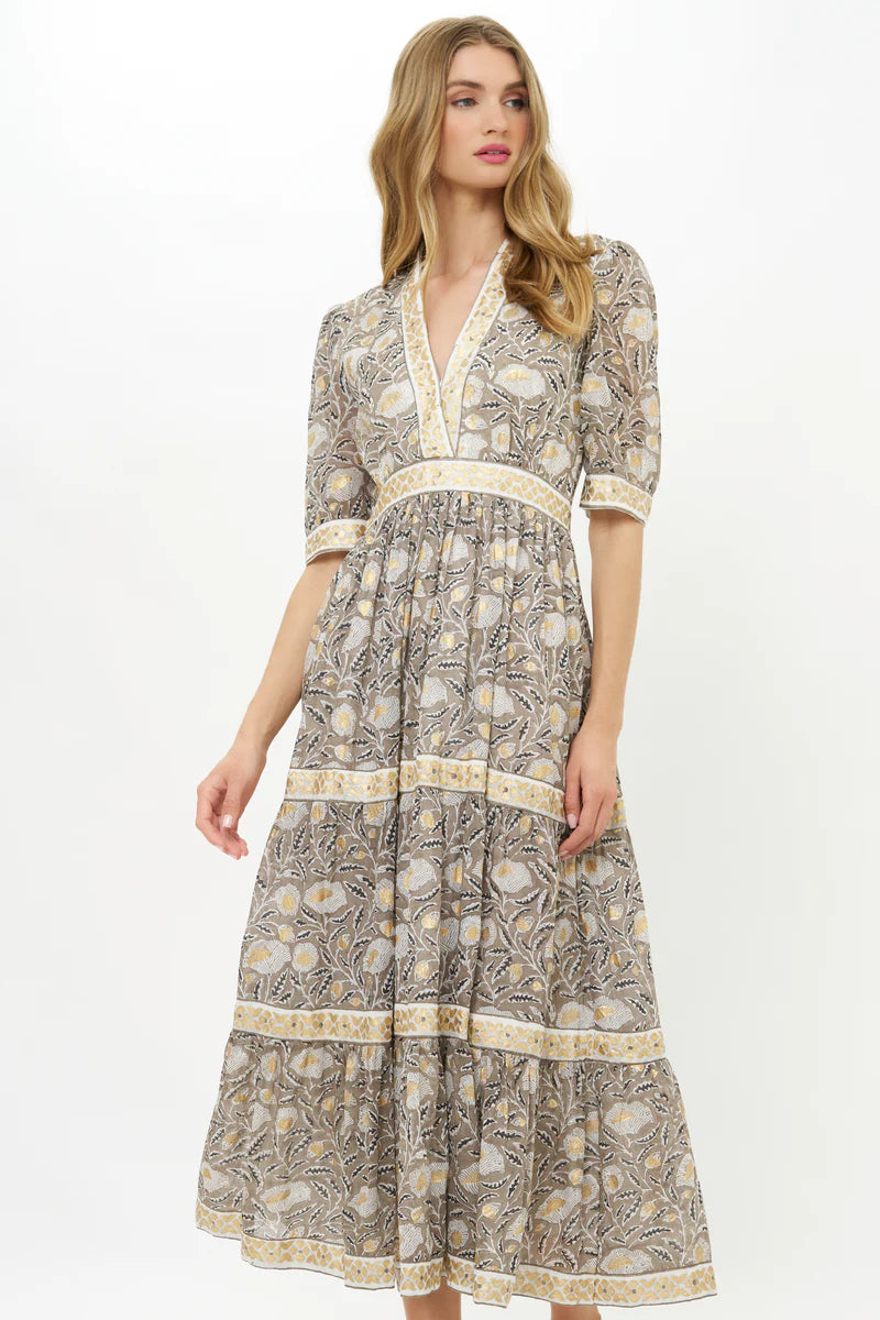 V-Neck Cuffed Maxi - Birch Taupe