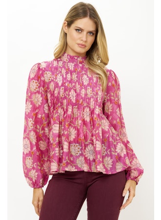 Long Sleeve Pintuck Blouse